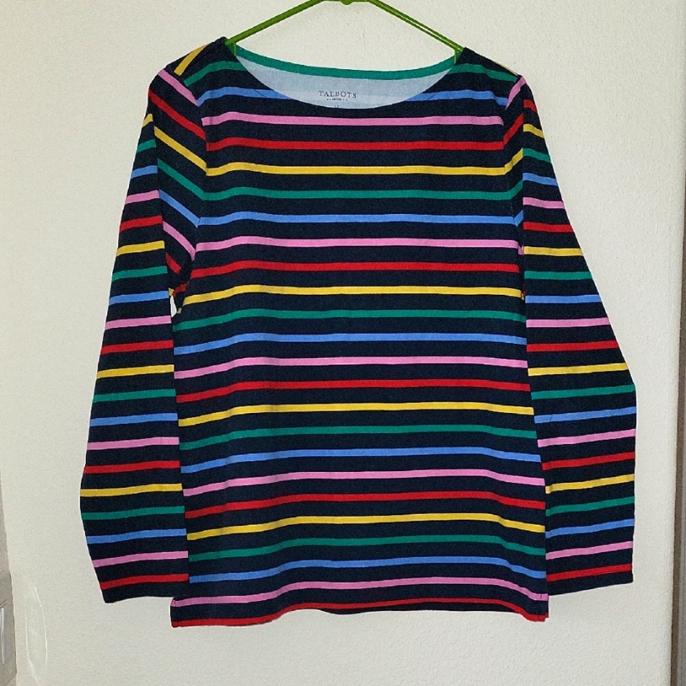 Talbots Cotton Colorful Striped Bateau Neck LS Tee, Lp, EUC